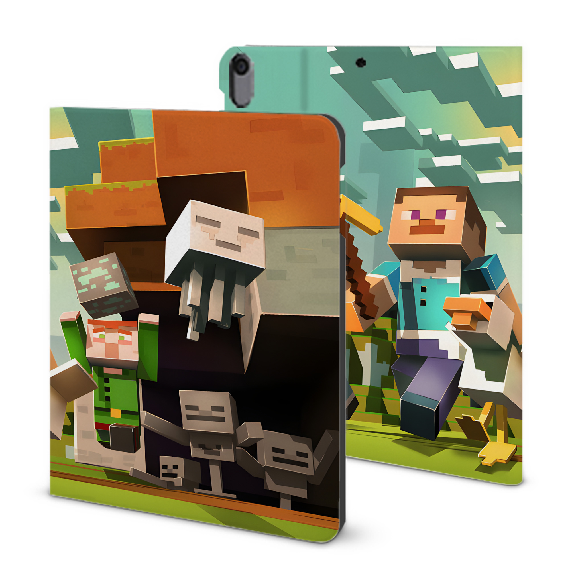 （画像用） マインクラフト ブロックの世界 Minecraft MC Block world IPad ケース ブック型 PUレザー TPU 耐衝撃 軽量 薄型 ペン収納なし 全面保護 IPad 各モデル対応